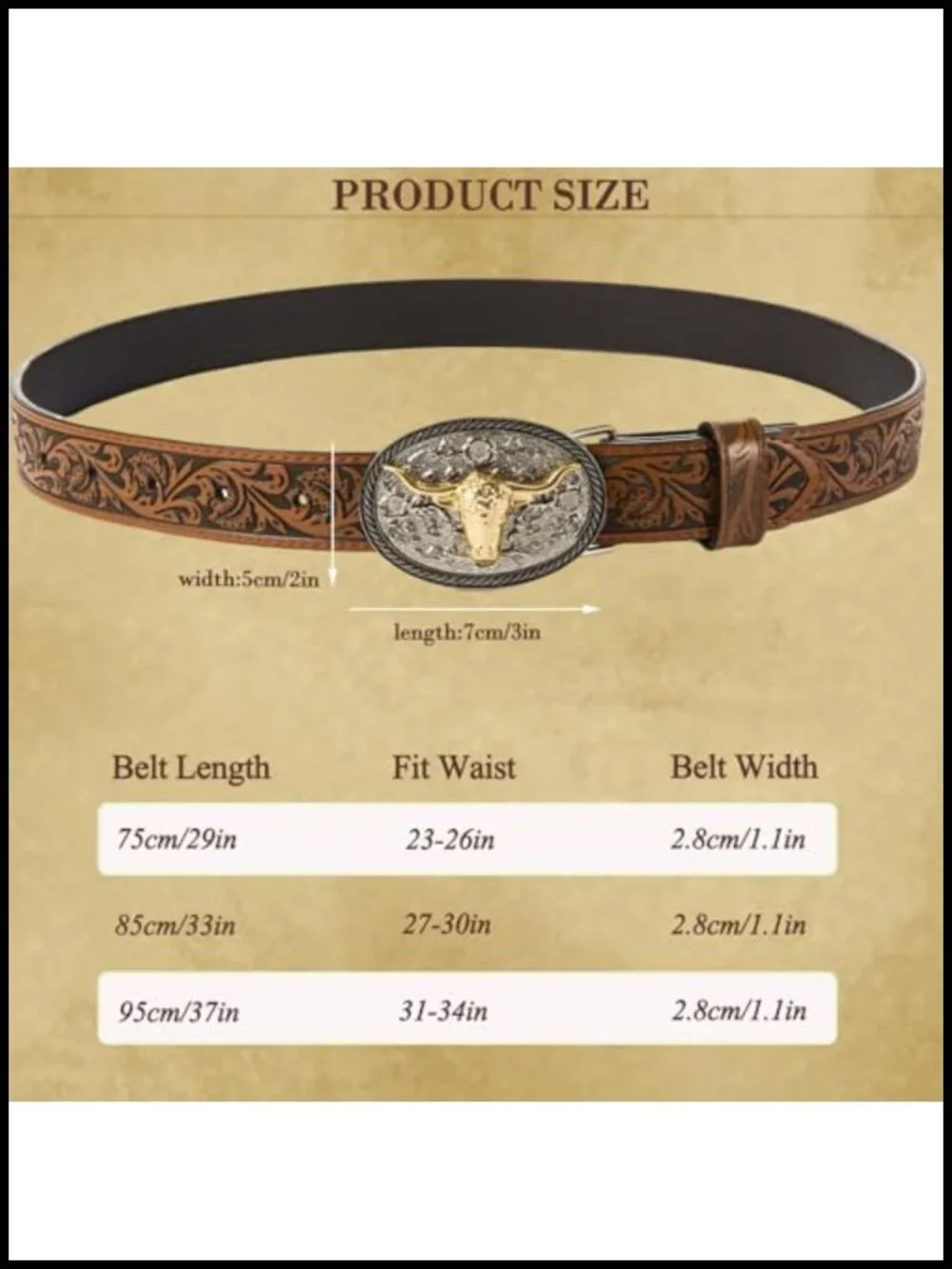 Western Belt - Adjustable Leather Belt with Longhorn Bull Buckle